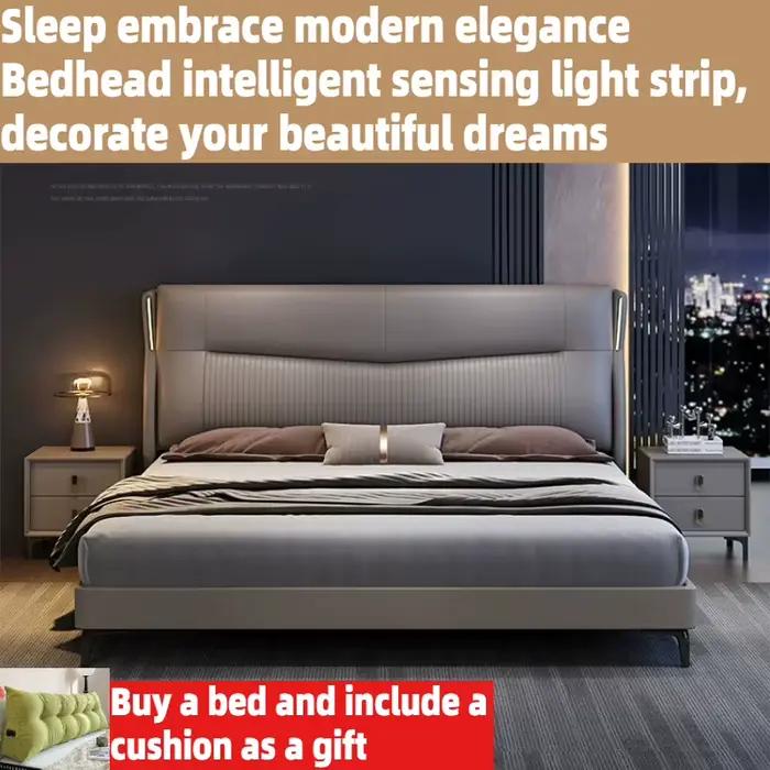 Lit double italien 200x220cm avec lampe intégrée, cadre de lit king size pour 2 personnes, mobilier d'hôtel, chambre à coucher