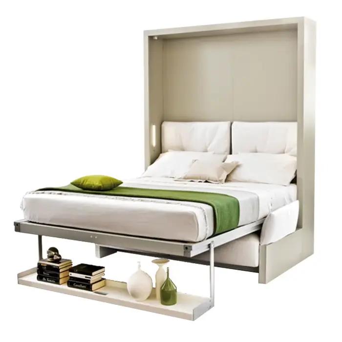 Lit Murphy multifonctionnel moderne intégré au mur avec armoire latérale rabattable pour petit appartement ou salon