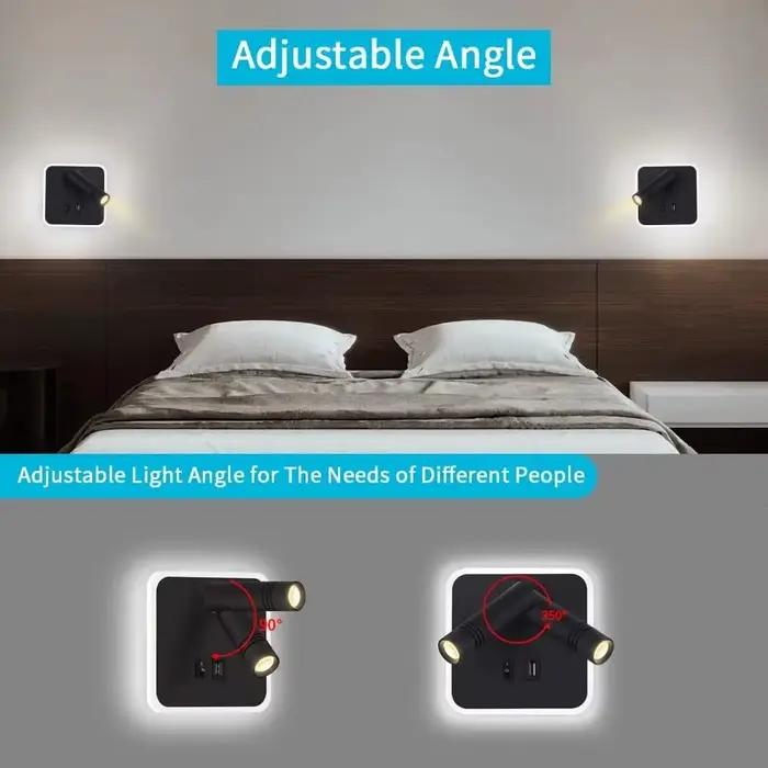 Applique murale rotative à LED avec interrupteur et port USB