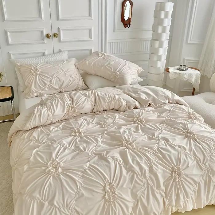 Ensemble de housse de couette à fleurs tridimensionnelles Beige