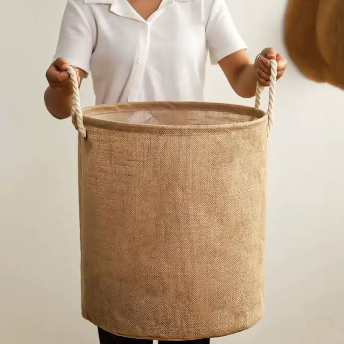 Panier à linge imperméable en coton et lin