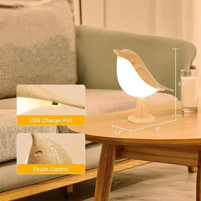 Lampe LED pour oiseaux à commande tactile, Art déco, 3 niveaux réglables, USB sans fil avec batterie Rechargeable, polyvalente pour toutes les pièces, 1 pièce