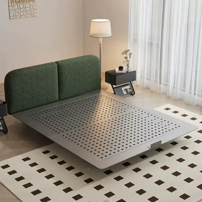 Lit flottant moderne 180x200cm avec rangement intégré, cadre en métal, gain de place, lit double futuriste
