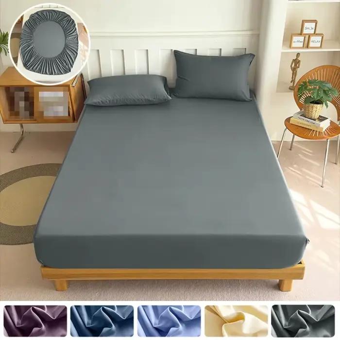 Drap-housse 90/120/150/180x200 avec bande élastique, couleur unie, protège-matelas pour lits simples, doubles et king-size