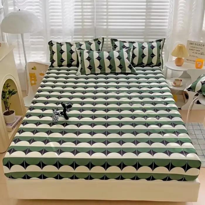 Drap-housse imprimé en coton d'aloe vera, housse de matelas en coton lavé doux et respectueux de la peau, couvre-lit respirant pour chambre à coucher