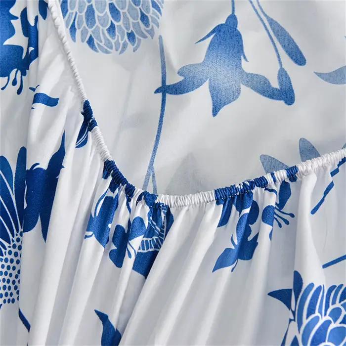 Drap-housse double avec élastique imprimé de fleurs bleues