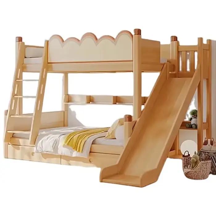 Lit superposé moderne en bois massif gris pour enfants, cadre de lit double, vente chaude, mobilier de chambre et de dortoir pour enfants