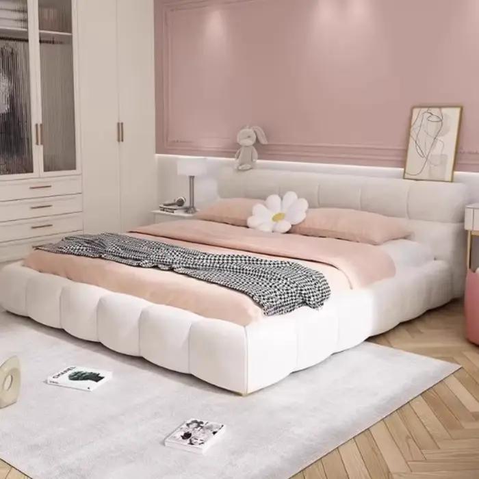 Lit double avec cadre, tête de lit esthétique, tables de chevet pour enfants, rangement intégré, mobilier de salon, accessoires pour la maison