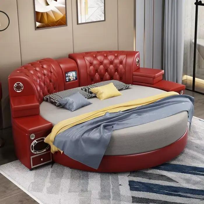 Lit Double rond de luxe rembourré en cuir