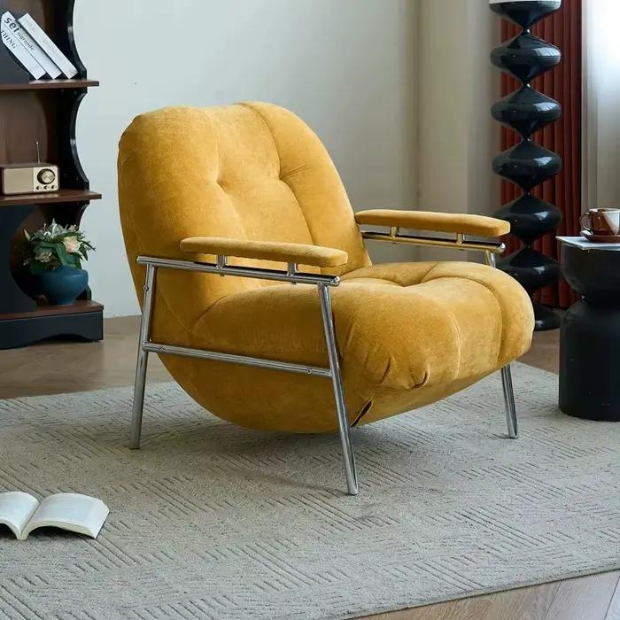 Fauteuil de chambre pour adultes, fauteuil individuel confortable et relaxant pour salon, fauteuil de maquillage jaune, fauteuils de salon, mobilier moderne du milieu du siècle