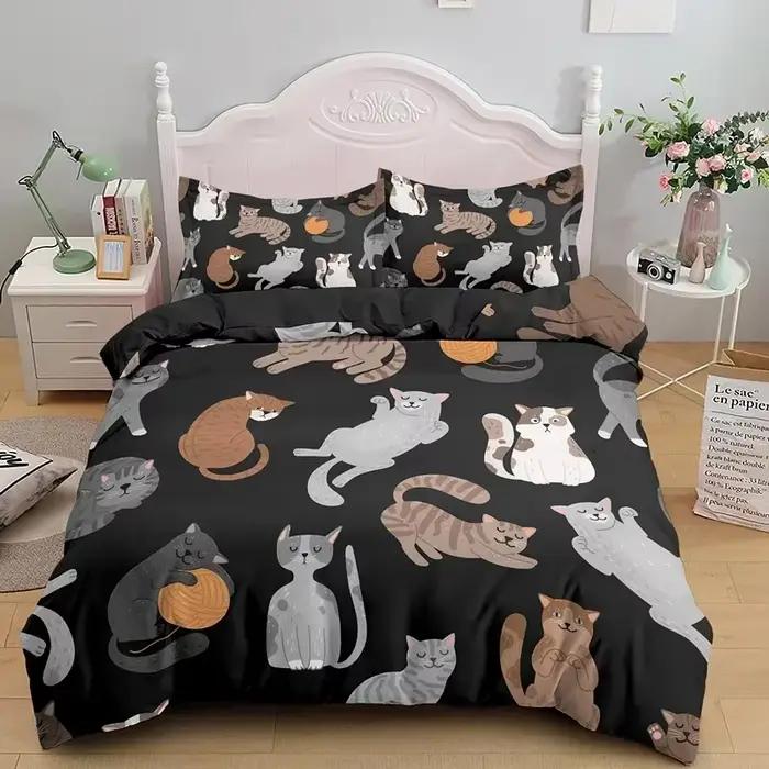 Ensemble de literie imprimé simple face chat mignon