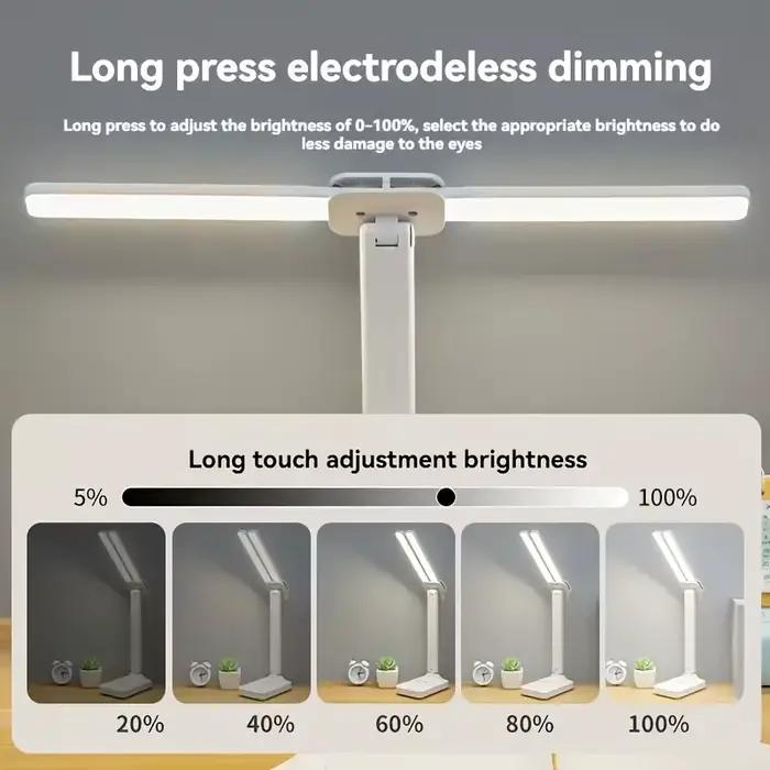 Lampe de bureau LED à double tête, veilleuse tactile à intensité variable à 3 niveaux, rechargeable par USB, protection des yeux, bureau de lecture de chevet pliable