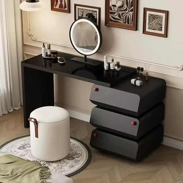 Coiffeuse noire avec miroir, meuble de rangement, séparateurs d'angle, style Mid-Century, pour chambre à coucher, en promotion