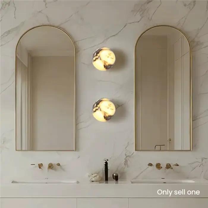 B84B-luxe haut de gamme chambre chevet boule marbre pierre naturelle applique lumière LED salon couloir escalier évier
