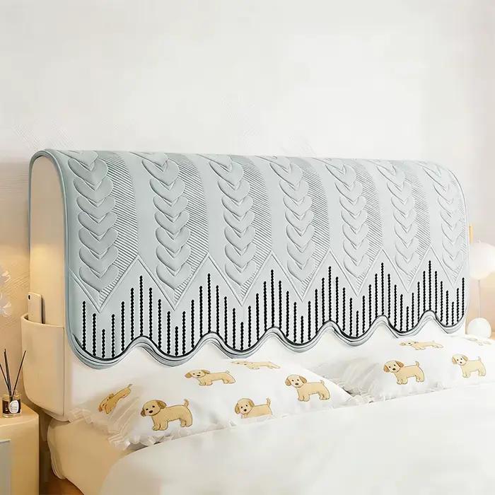 Housse de tête de lit matelassée avec broderie à motif géométrique, extensible, anti-poussière, avec poche latérale, protège-tête de lit