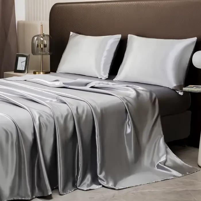 Drap de lit plat en Satin de couleur Pure