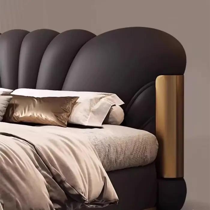 Lit de chambre en cuir Nappa avec dossier souple