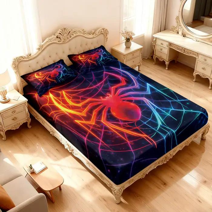 Ensemble de draps de lit sans noyau imprimés d'araignées colorées, 3 pièces, couvre-lit doux multi-spécifications, décoration de chambre à coucher, lavable