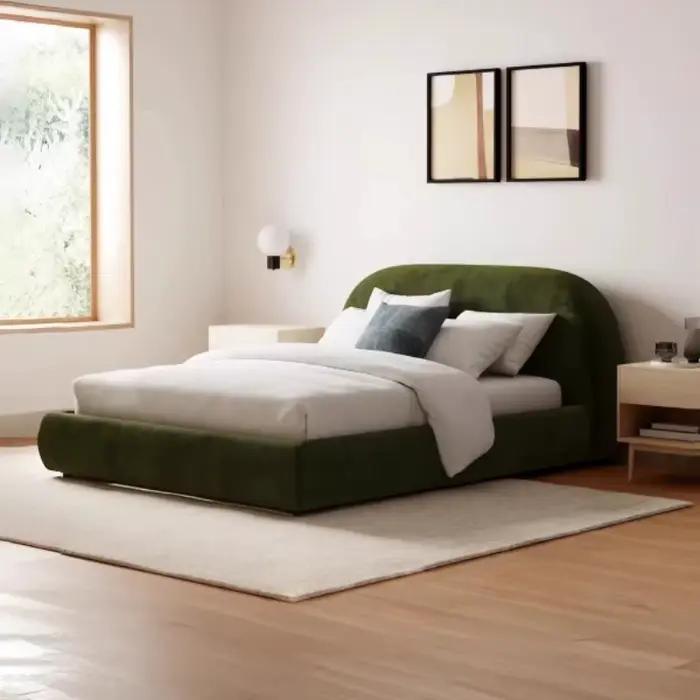 Lit double style crème avec tête de lit pour adolescentes
