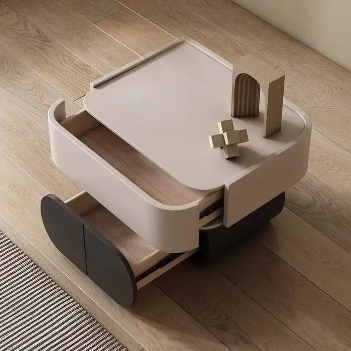 Table de chevet moderne en bois massif avec deux tiroirs