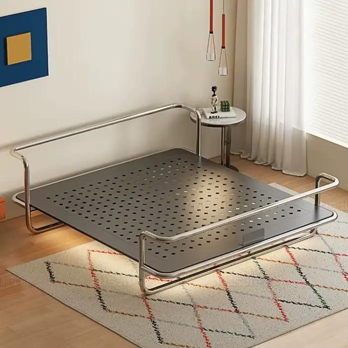 Lit double suspendu minimaliste en acier inoxydable italien