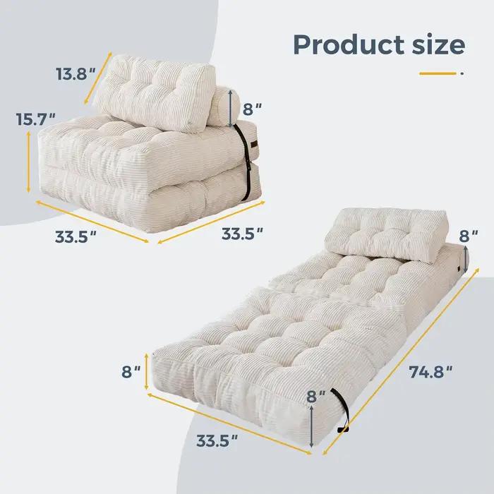 Canapé-lit pliant, chaise-lit convertible avec oreiller