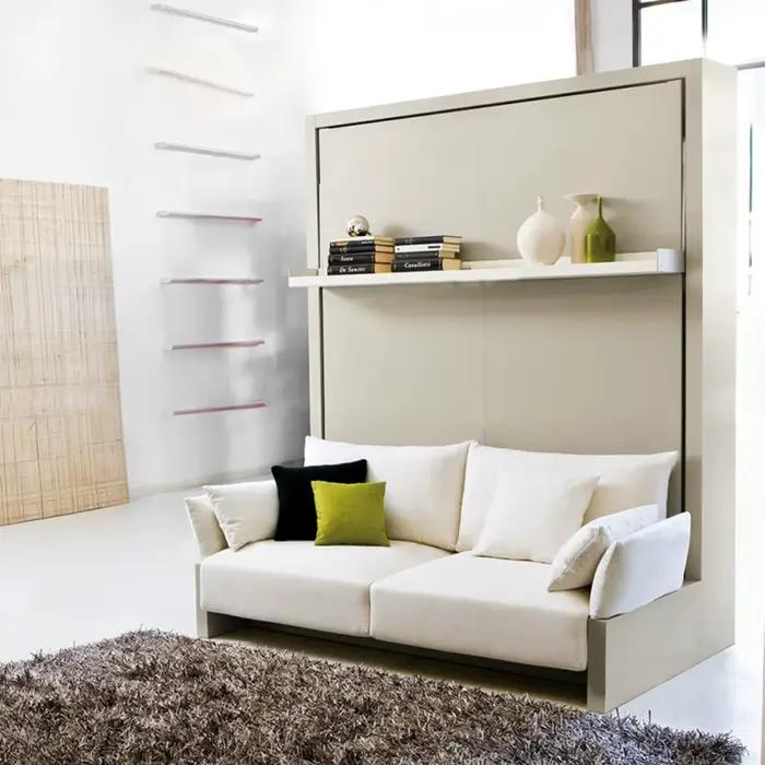 Lit Murphy multifonctionnel moderne intégré au mur avec armoire latérale rabattable pour petit appartement ou salon