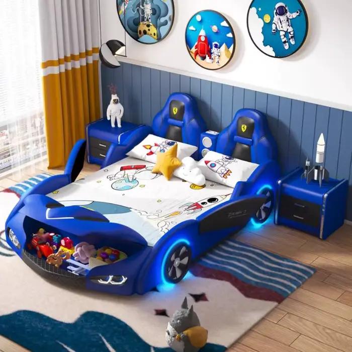 # * t forme de voiture nordique enfants lits jouets de sécurité stockage conception unique garçons