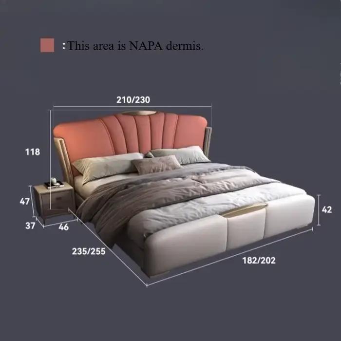 Lit double en bois de luxe 200x220cm avec rangement