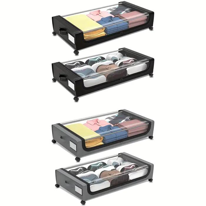 Conteneur de rangement sous le lit 2026 avec roulettes et couvercles, organisateur coulissant gain de place pour vêtements, chaussures, chambre, dortoir, usage domestique