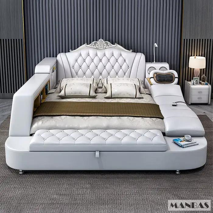 Lit multifonctionnel intelligent MANBAS Ultimate avec cadre en cuir véritable