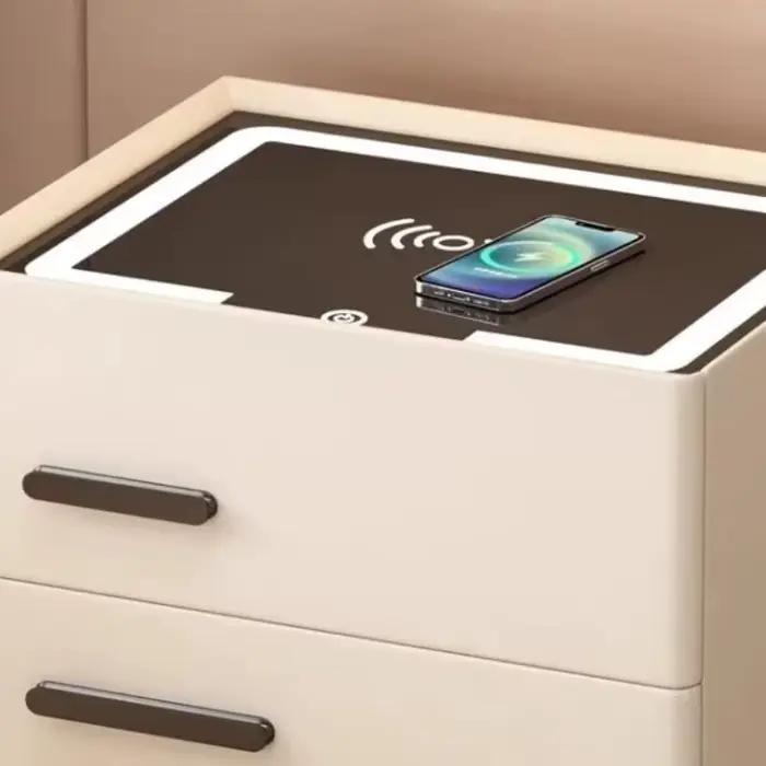 Table de Chevet Minimaliste de Luxe Chic Moderne en Bois avec Rangement et Station de Recharge – Décoration Intérieure pour Chambre