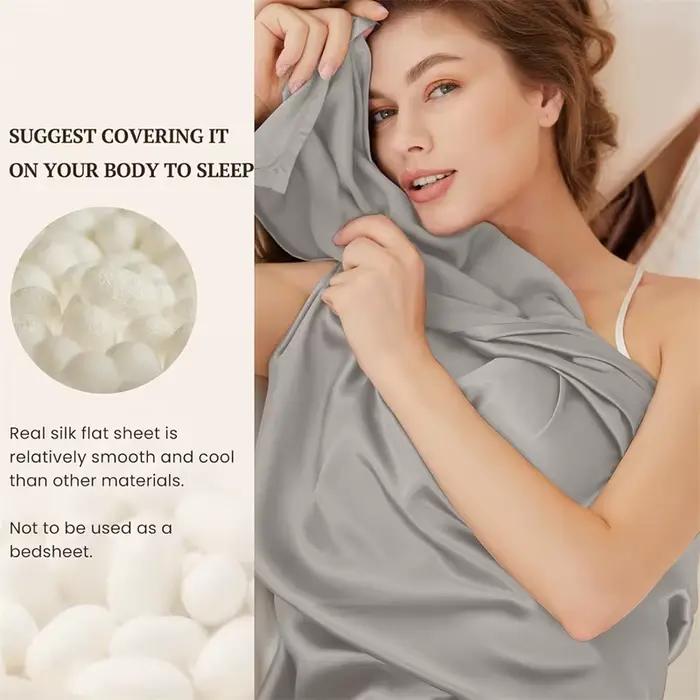 Drap plat en soie de mûrier naturelle 1 pièce, couleur unie, drap de lit haut de gamme, linge de lit lisse, tailles simple, double, queen, king, doux