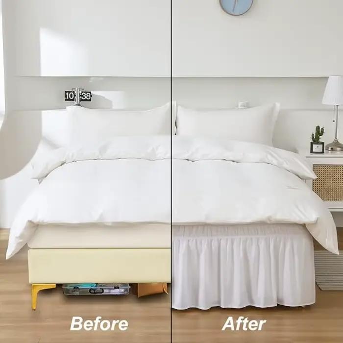 1 jupe de lit élégante unie à volants avec housse de lit ajustable élastique multi-tailles