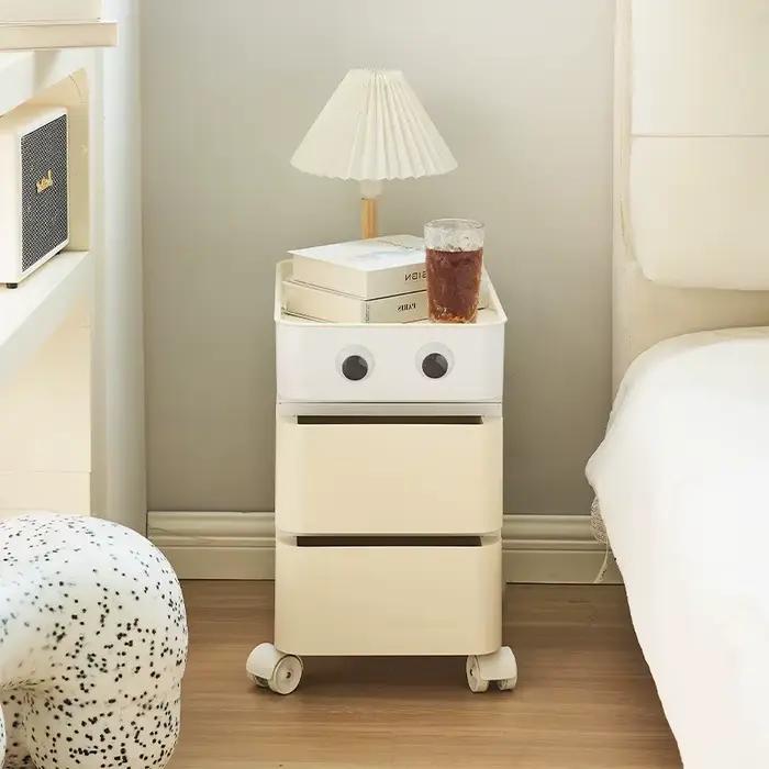 Table de chevet mobile design, unité de rangement moderne avec chariot poussoir pour petits espaces, organisateur de chambre compact