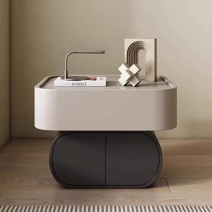 Table de chevet moderne en bois massif avec deux tiroirs