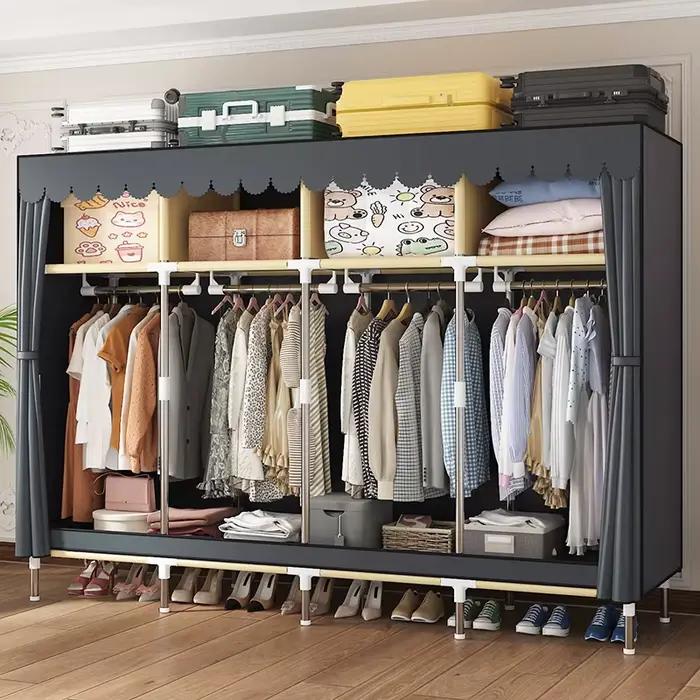 Armoire, chambre à coucher à domicile, assemblage facile, tuyaux en acier robustes et durables, salle de location de petite taille, armoire