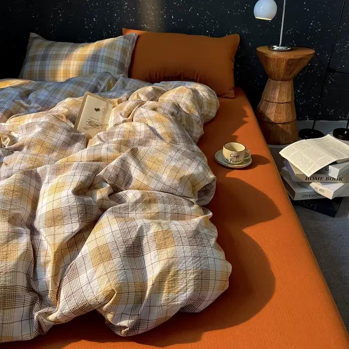 Parure de lit de beauté de haute qualité, housse de couette à carreaux, ensemble de draps avec taies d'oreiller, dortoir pour adultes, taille Queen, décoration de maison d'hiver
