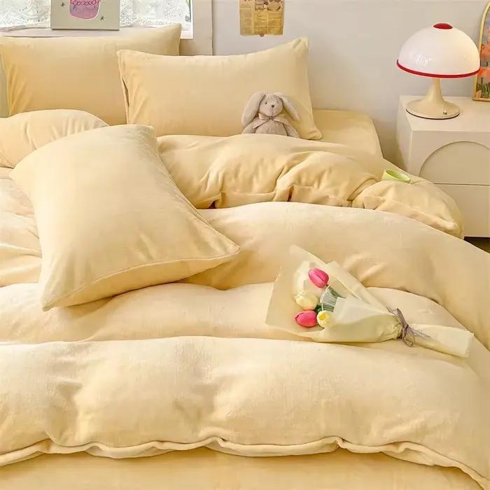 Simple lait polaire chaud automne hiver housse de couette ensemble 220x240 doux moelleux reine