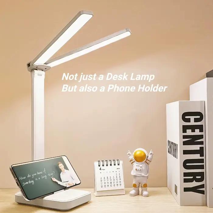 Lampe de bureau LED à double tête, veilleuse tactile à intensité variable à 3 niveaux, rechargeable par USB, protection des yeux, bureau de lecture de chevet pliable