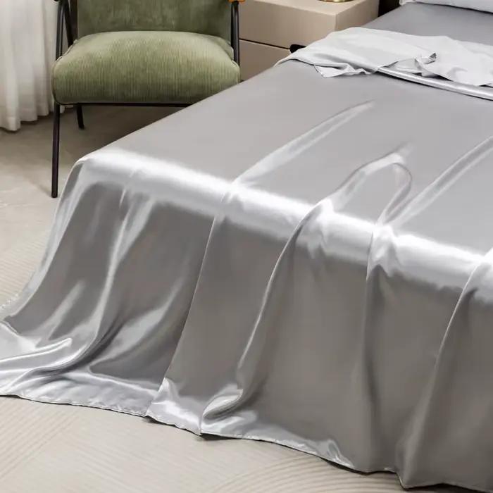 Drap de lit plat en Satin de couleur Pure