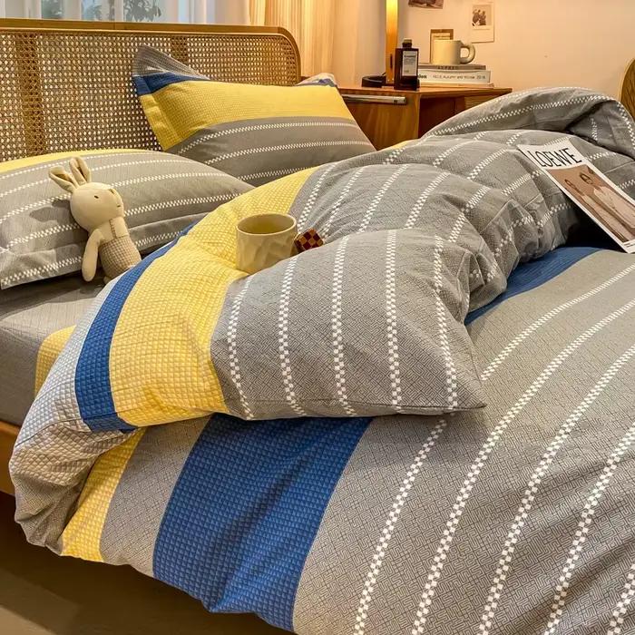 Parure de lit moderne rayée imprimée en coton 100% de haute qualité – Housse de couette