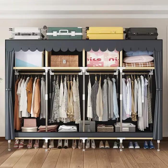 Armoire, chambre à coucher à domicile, assemblage facile, tuyaux en acier robustes et durables, salle de location de petite taille, armoire