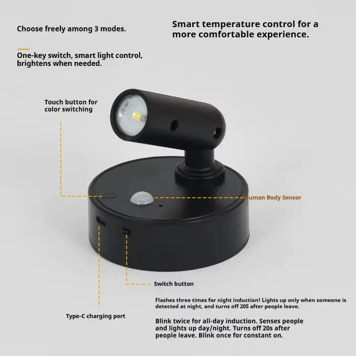 Lampe murale LED de chevet tactile sans fil pour intérieur