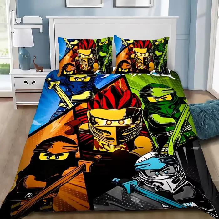Housse de couette jeu de dessin animé taie d'oreiller ensemble de literie garçon fille chambre décoration enfants-n-ninjagos-cadeau simple Double grande taille