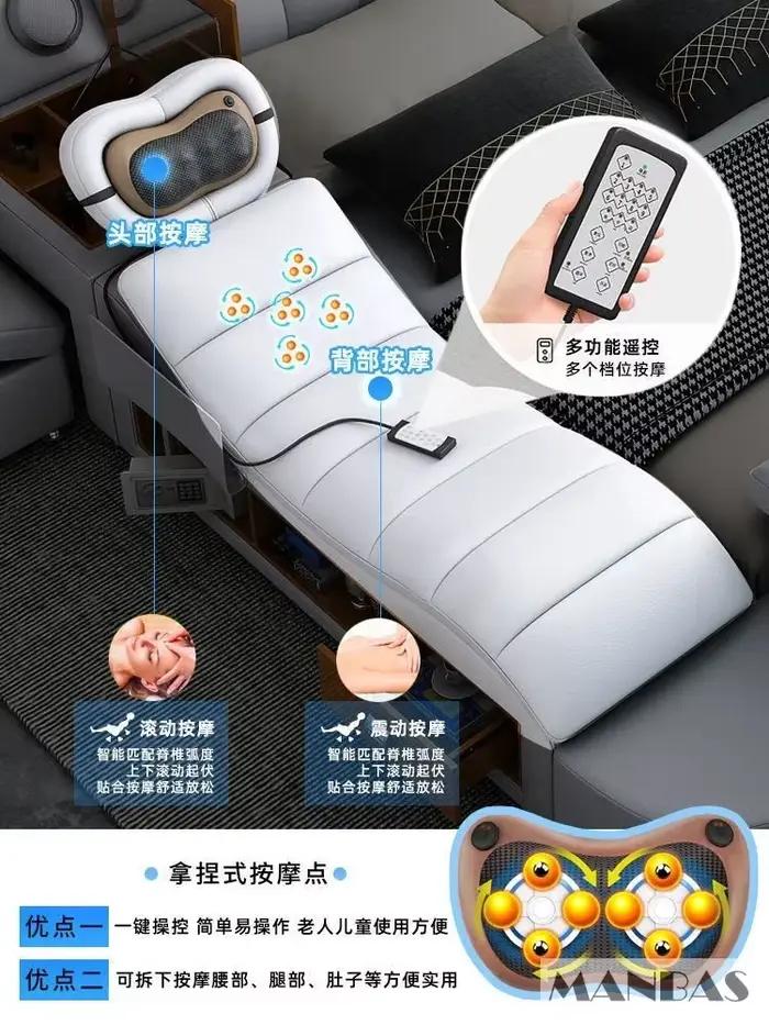 Lit Linlamlim Tech Smart en cuir véritable | Lits ultimes multifonctionnels | Lit Tatami de massage avec projecteur |