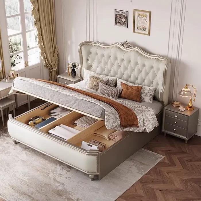 Tiroir rembourré lit nordique fantaisie cadre De rangement lit Double grand Cama De Lujo Para dortoir chambre meubles décoration