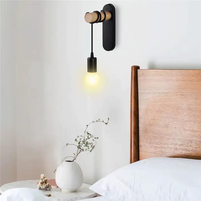 Appliques murales en bois nordique, lampe de chevet noire créative moderne E27, suspension LED, éclairage domestique, décoration de chambre