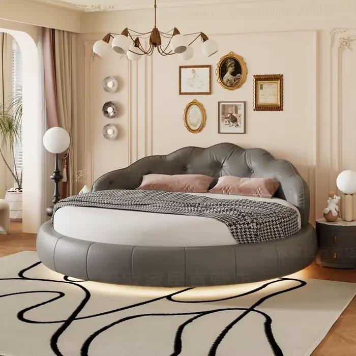 Lit rond de luxe crème avec dossier souple blanc pour 2 personnes