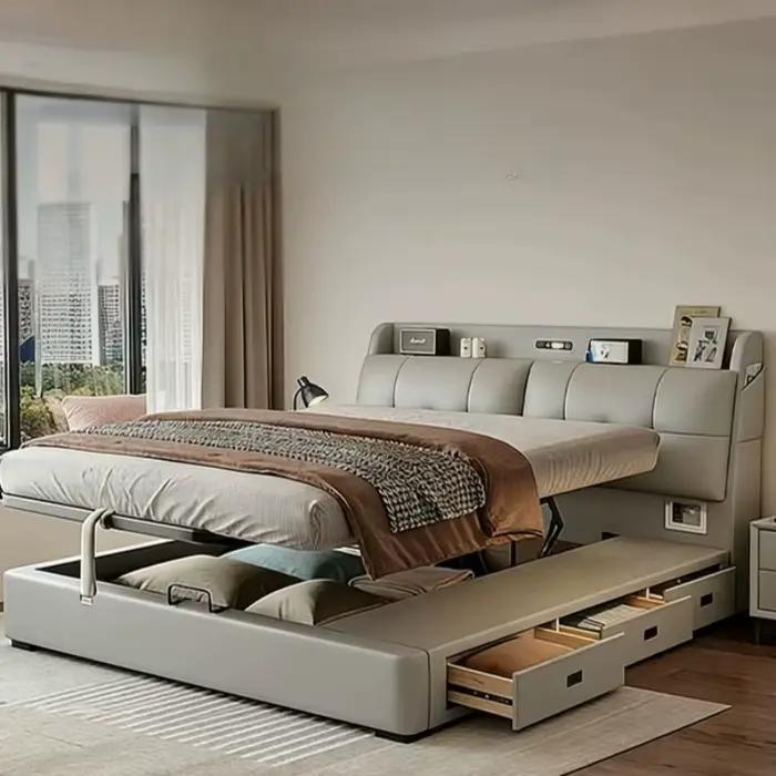Lit double avec rangement intégré pour chambre à coucher
